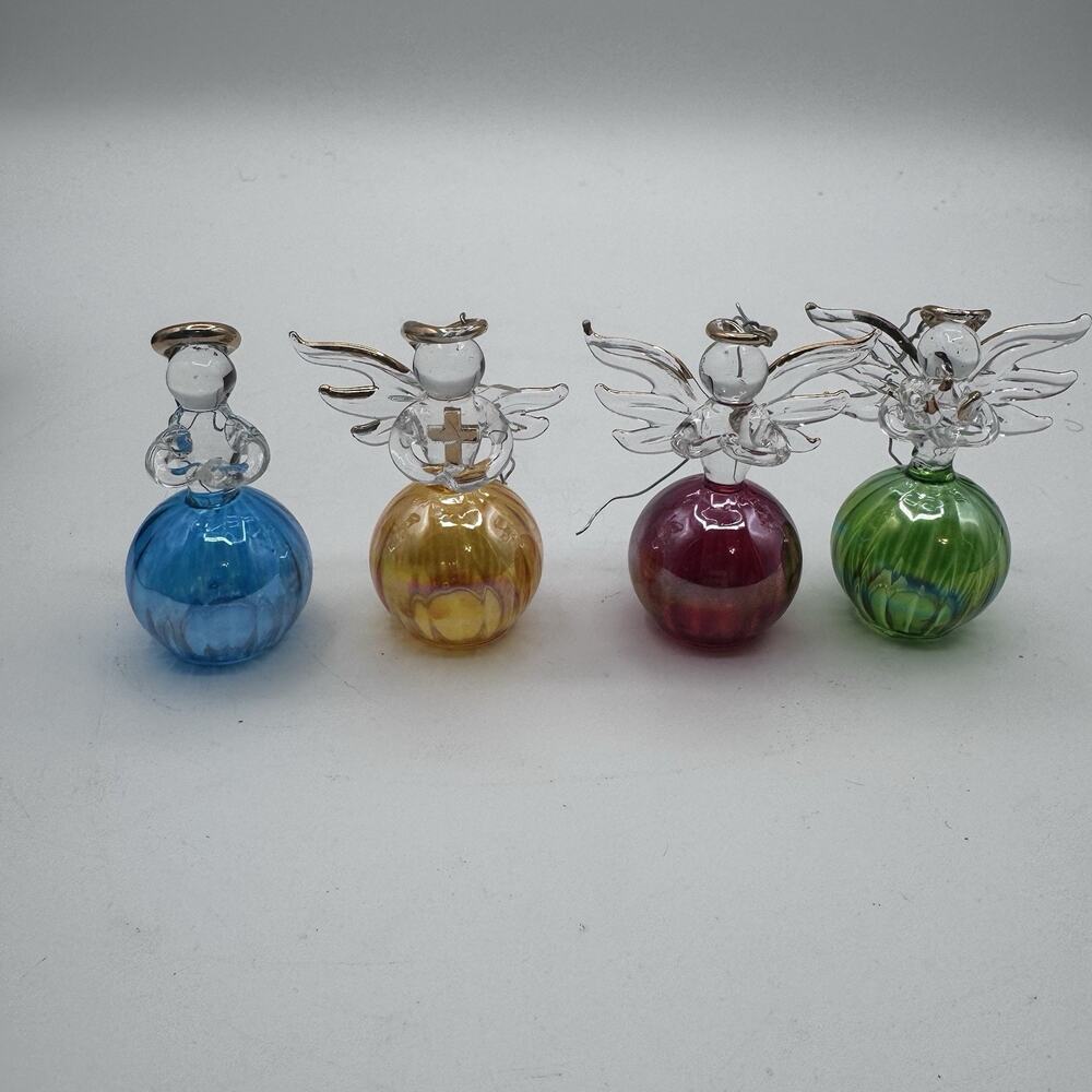 Lot of 4 Glass Angel Christmas Ornaments Multicolor Gold Accents Holiday Decor